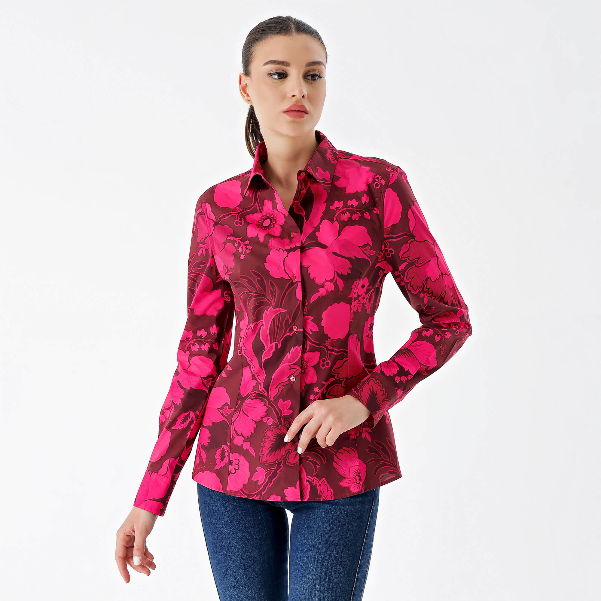 Etro-Red Cotton Floral Printed Shirt